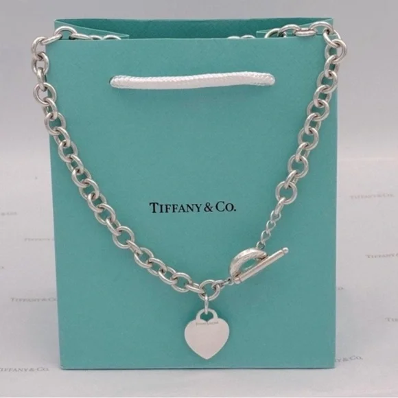 Tiffany & Co. Heart Tag Toggle Necklace Sterling Silver 925 Gift Box & Pouch - Picture 11 of 12